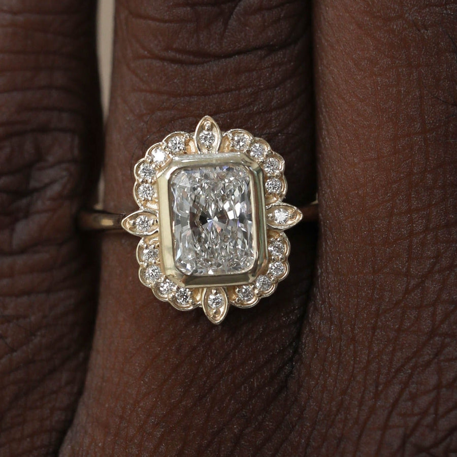 1.04 - 2.1 CT Radiant Cut Cluster Halo Moissanite Engagement Ring - Barbara Maison 