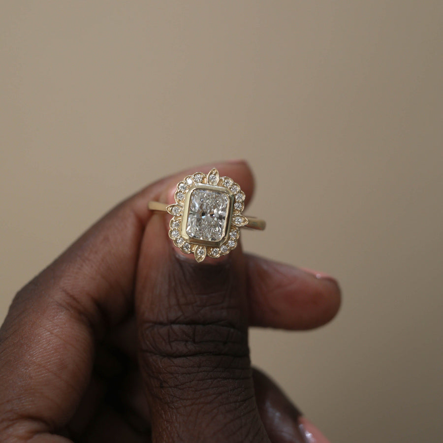 1.04 - 2.1 CT Radiant Cut Cluster Halo Moissanite Engagement Ring - Barbara Maison 