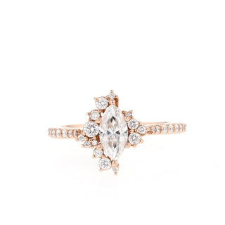 0.67 CT Marquise Cut Cluster Moissanite Engagement Ring - Barbara Maison 