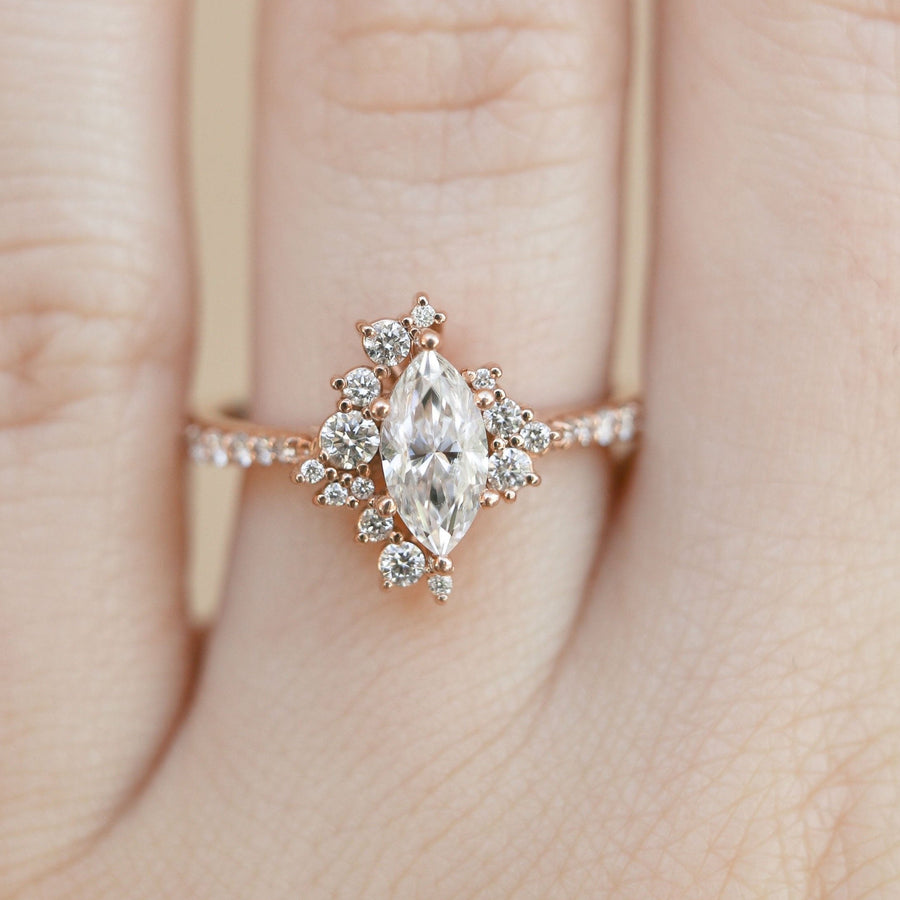 0.67 CT Marquise Cut Cluster Moissanite Engagement Ring - Barbara Maison 