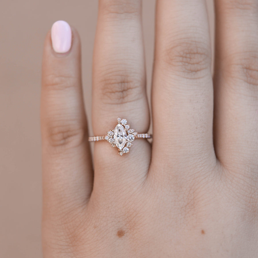 0.67 CT Marquise Cluster Moissanite Engagement Ring - Barbara Maison 