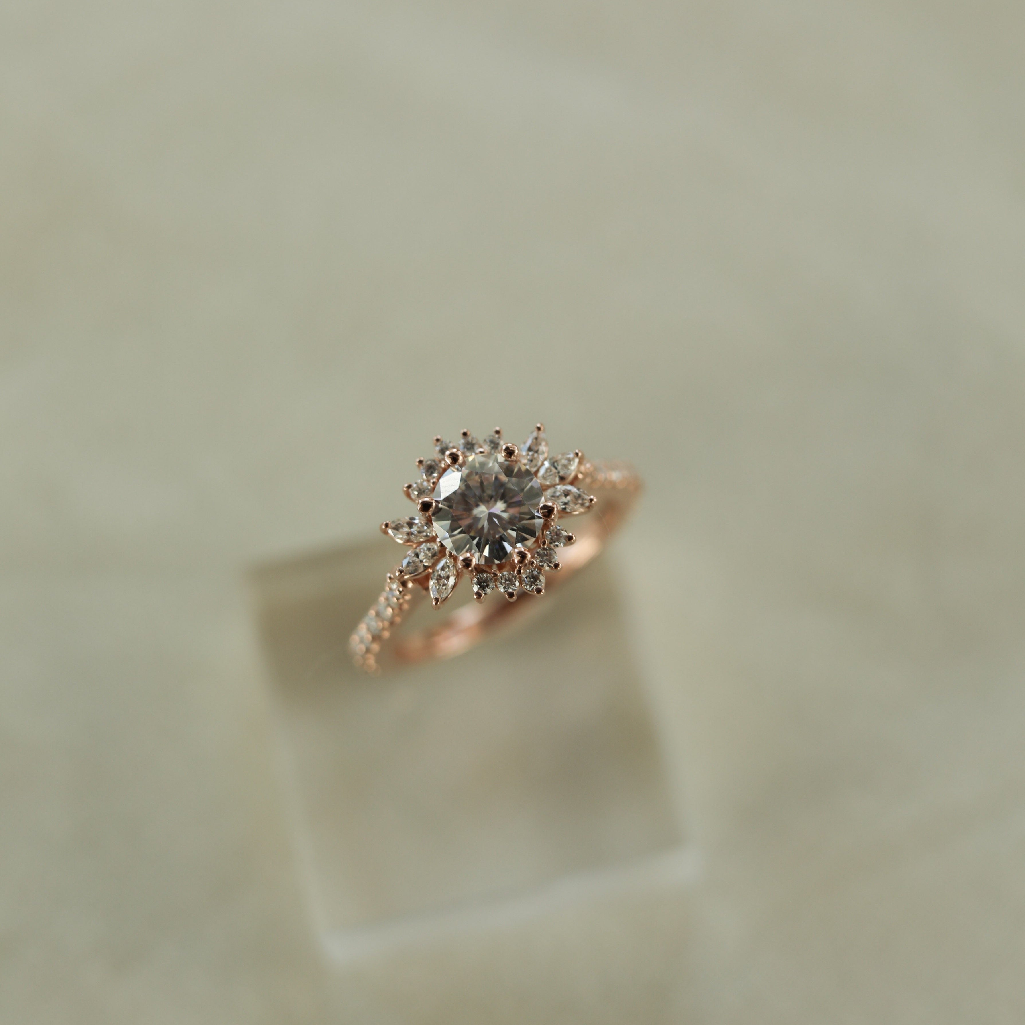 0.88 CT Round Cut Cluster Moissanite Engagement Ring - Barbara Maison 