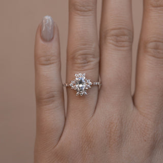 0.84 Oval Cut Cluster Moissanite Engagement Ring - Barbara Maison 