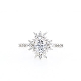 0.84 Oval Cut Cluster Moissanite Engagement Ring - Barbara Maison 