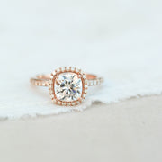 1.49 CT Cushion Cut Halo Moissanite Engagement Ring - Barbara Maison 