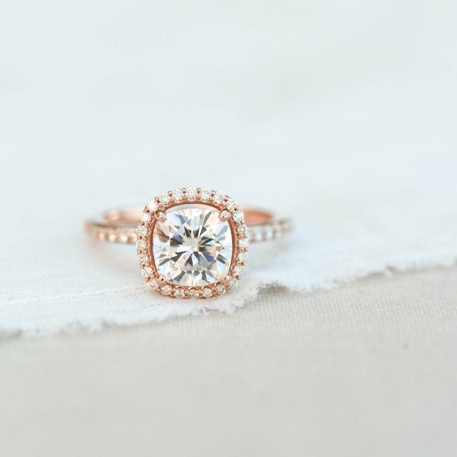 1.49 CT Cushion Cut Halo Moissanite Engagement Ring - Barbara Maison 