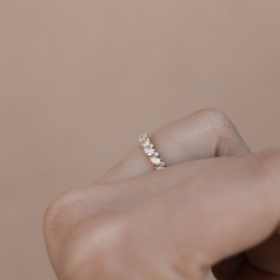 0.55 TCW Round and Marquise Multi Stone Moissanite Wedding Band - Barbara Maison 