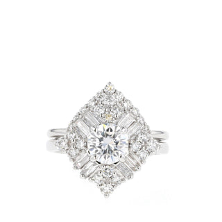 0.88 CT Round Cut Art Deco Moissanite Bridal Ring Set - Barbara Maison 