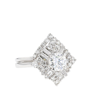 0.88 CT Round Cut Art Deco Moissanite Bridal Ring Set - Barbara Maison 