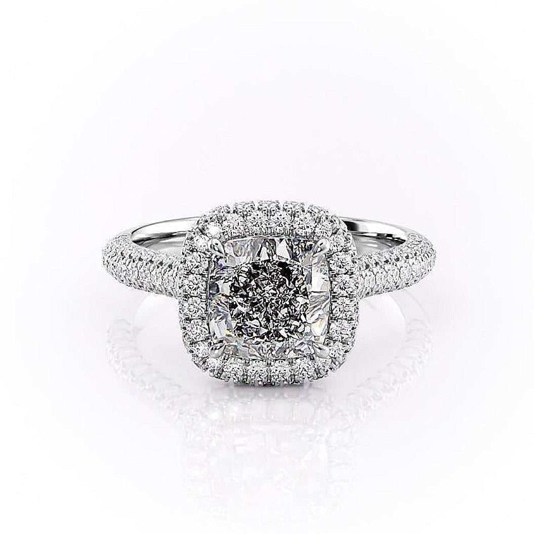 1.8 CT Cushion Cut Halo Triple Pave Setting Moissanite Engagement Ring - Barbara Maison 