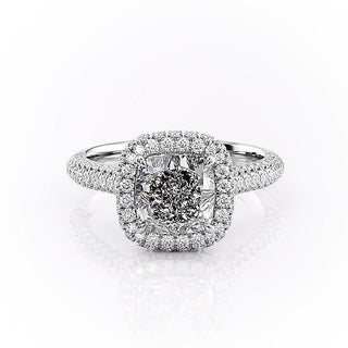 1.8 CT Cushion Cut Halo Triple Pave Setting Moissanite Engagement Ring - Barbara Maison 