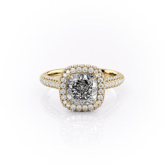 1.8 CT Cushion Cut Halo Triple Pave Setting Moissanite Engagement Ring - Barbara Maison 