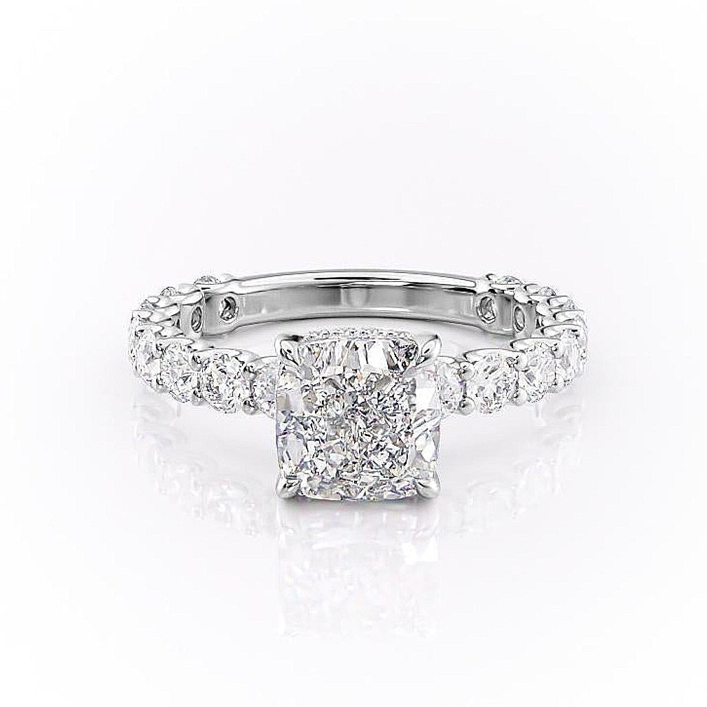 2.15 CT Cushion Cut Pave Moissanite Engagement Ring - Barbara Maison 