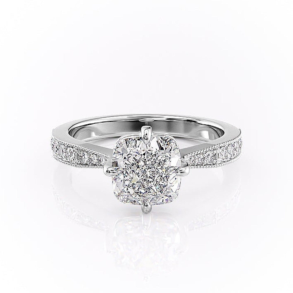 2.15 CT Cushion Cut Milgrain Pave Moissanite Engagement Ring - Barbara Maison 
