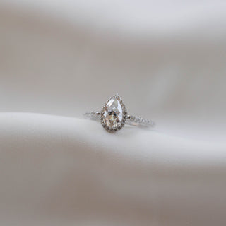 0.85 - 1.33 CT Pear Cut Halo Moissanite Engagement Ring - Barbara Maison 