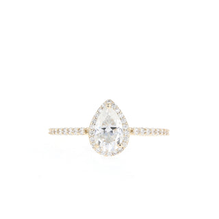 0.85 - 1.33 CT Pear Cut Halo Moissanite Engagement Ring - Barbara Maison 