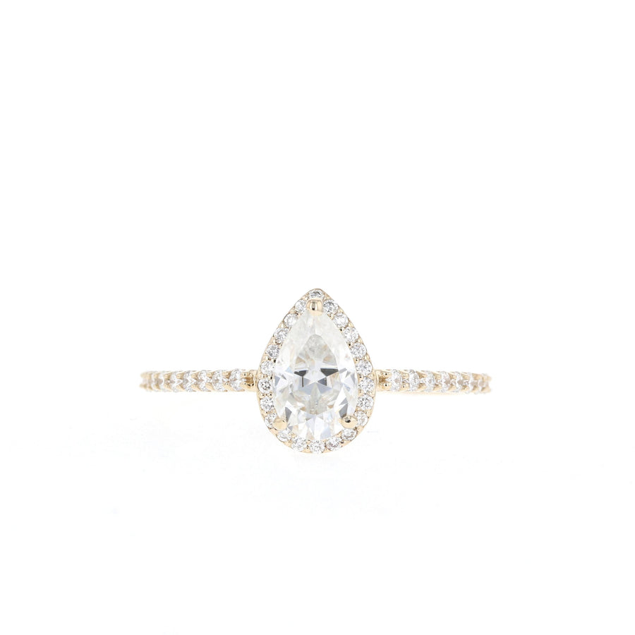 0.85 - 1.33 CT Pear Cut Halo Moissanite Engagement Ring - Barbara Maison 