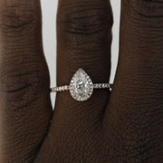 0.85 - 1.33 CT Pear Cut Halo Moissanite Engagement Ring - Barbara Maison 