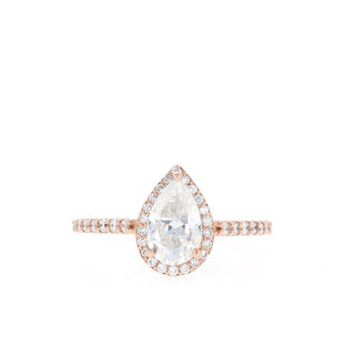 0.85 - 1.33 CT Pear Cut Halo Moissanite Engagement Ring - Barbara Maison 