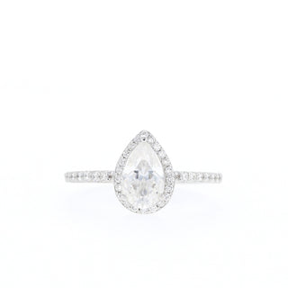 0.85 - 1.33 CT Pear Cut Halo Moissanite Engagement Ring - Barbara Maison 