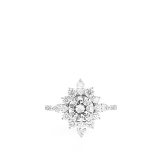 0.88 CT Round Cut Cluster Halo Moissanite Engagement Ring - Barbara Maison 