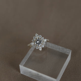 0.88 CT Round Cut Cluster Halo Moissanite Engagement Ring - Barbara Maison 