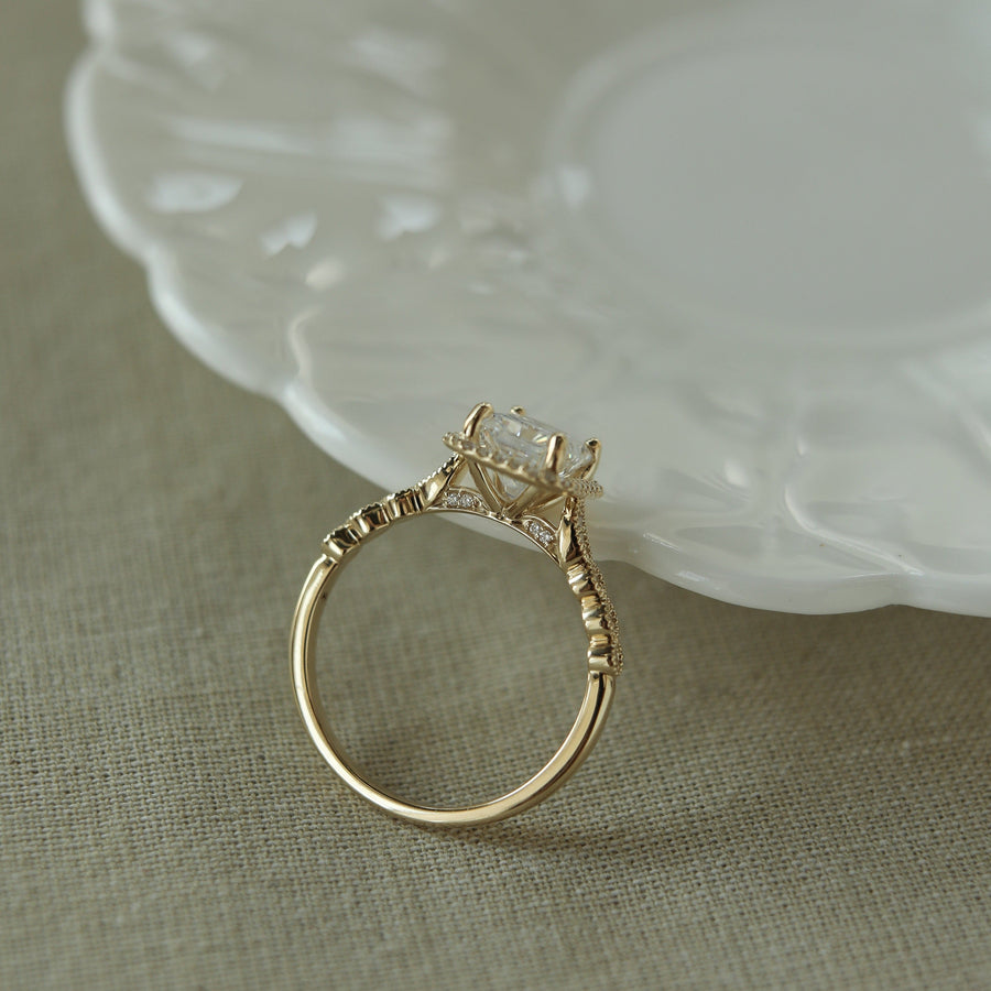 1.04 - 2.1 CT Radiant Cut Halo Moissanite Engagement Ring - Barbara Maison 