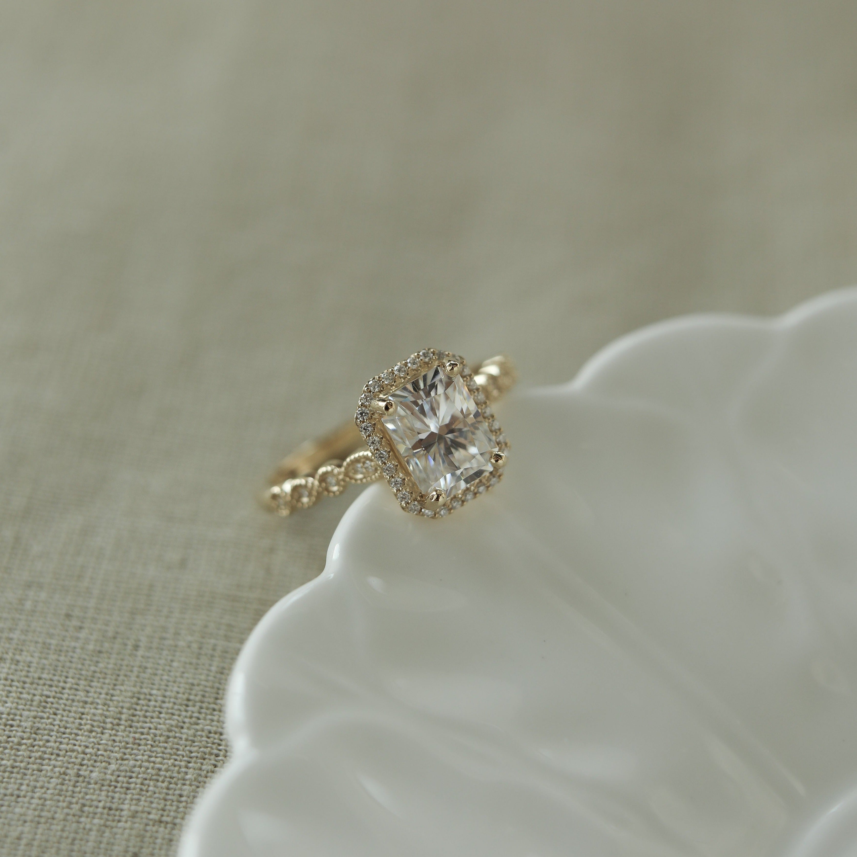 1.04 - 2.1 CT Radiant Cut Halo Moissanite Engagement Ring - Barbara Maison 