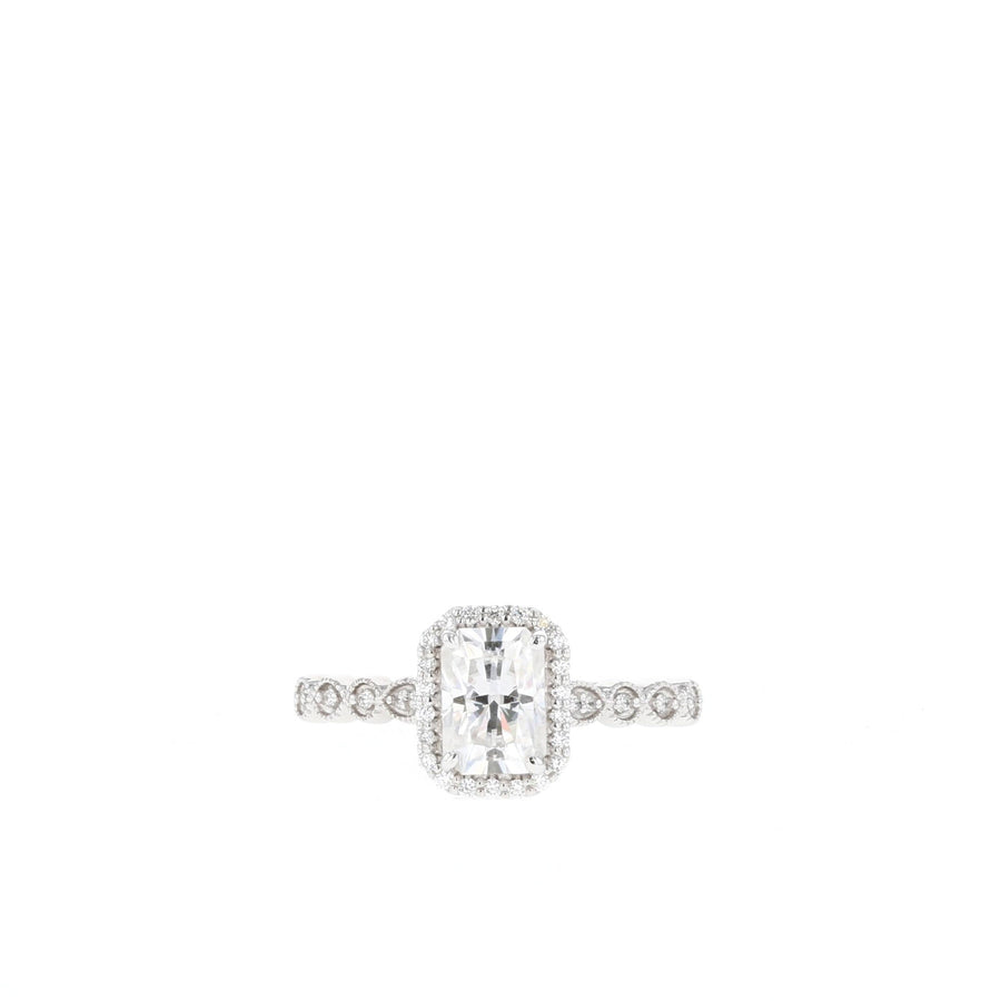 1.04 - 2.1 CT Radiant Cut Halo Moissanite Engagement Ring - Barbara Maison 