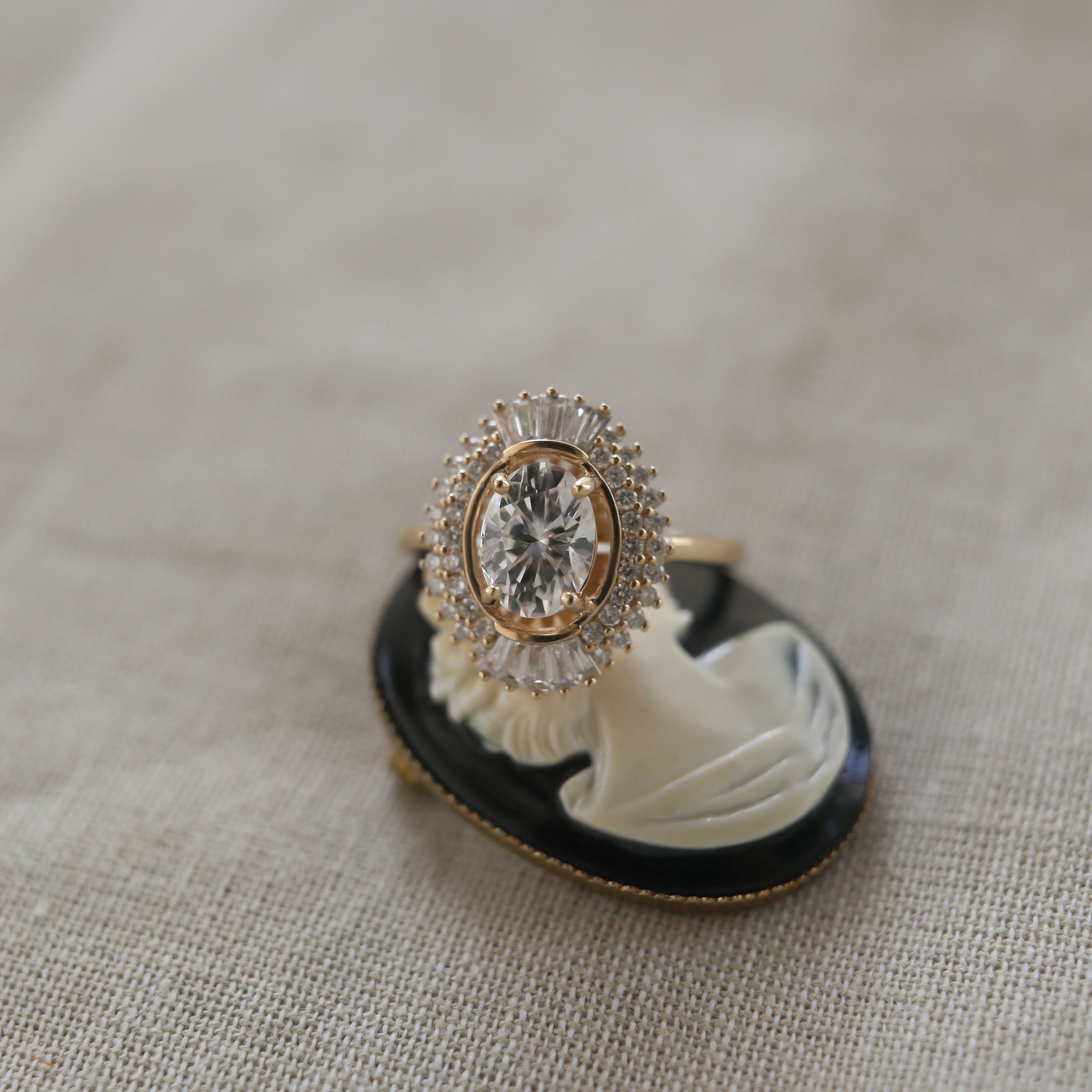 1.33 - 1.91 CT Oval Cut Cluster Double Halo Moissanite Engagement Ring - Barbara Maison 