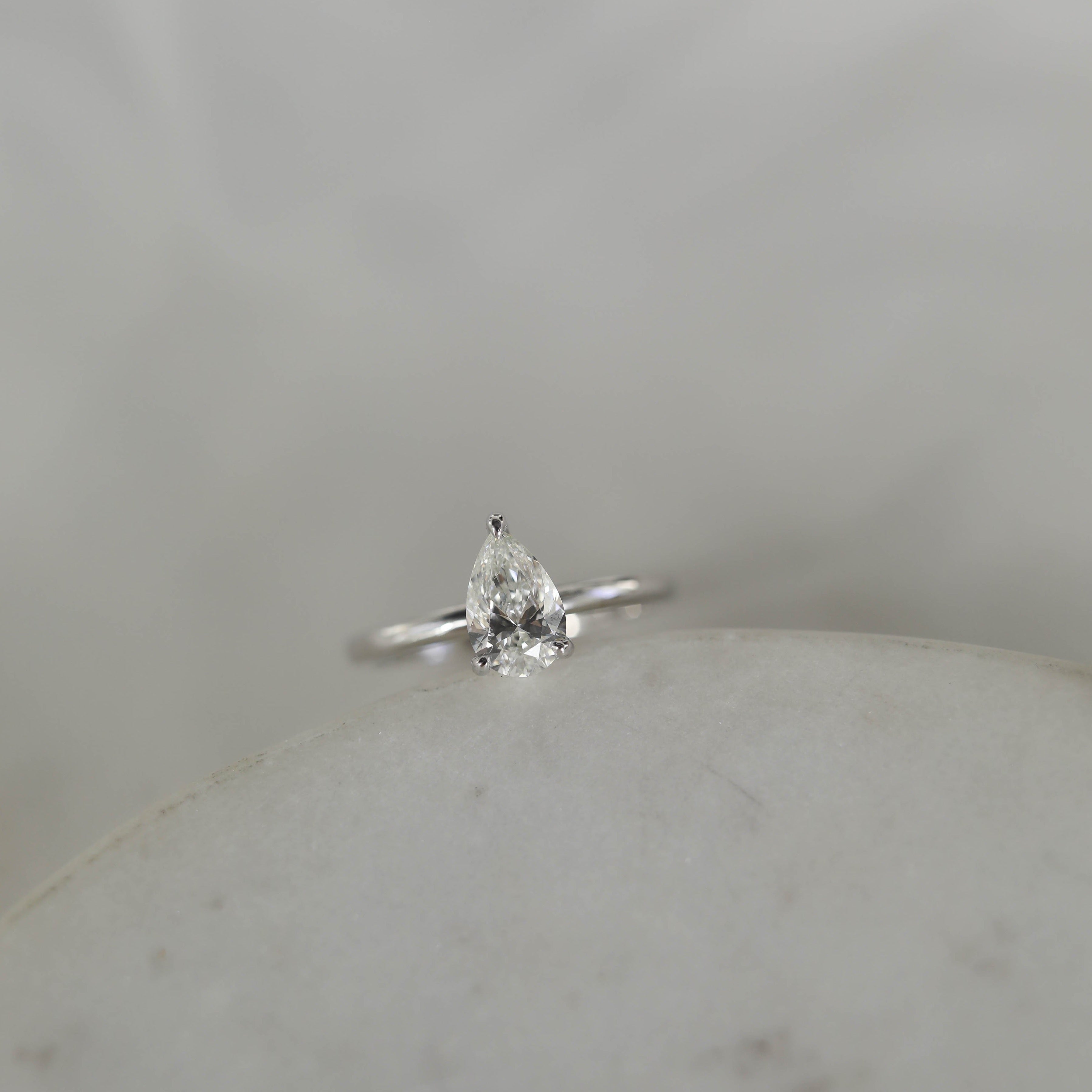 0.69 - 1.33 CT Pear Cut Solitaire Moissanite Engagement Ring - Barbara Maison 