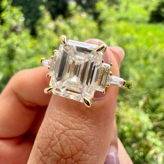 5.75 CT Emerald Cut 3 Stone Moissanite Engagement Ring - Barbara Maison 