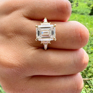 5.75 CT Emerald Cut 3 Stone Moissanite Engagement Ring - Barbara Maison 