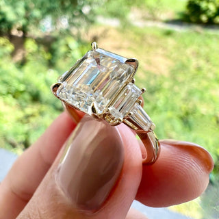 5.75 CT Emerald Cut 3 Stone Moissanite Engagement Ring - Barbara Maison 