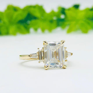 5.75 CT Emerald Cut 3 Stone Moissanite Engagement Ring - Barbara Maison 