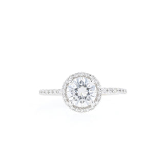 0.88 CT Round Cut Halo & Pave Moissanite Engagement Ring - Barbara Maison 