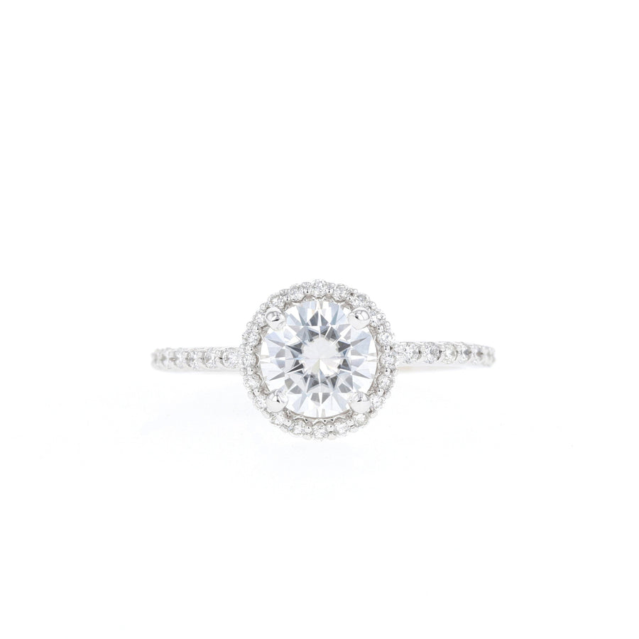 0.88 CT Round Cut Halo & Pave Moissanite Engagement Ring - Barbara Maison 