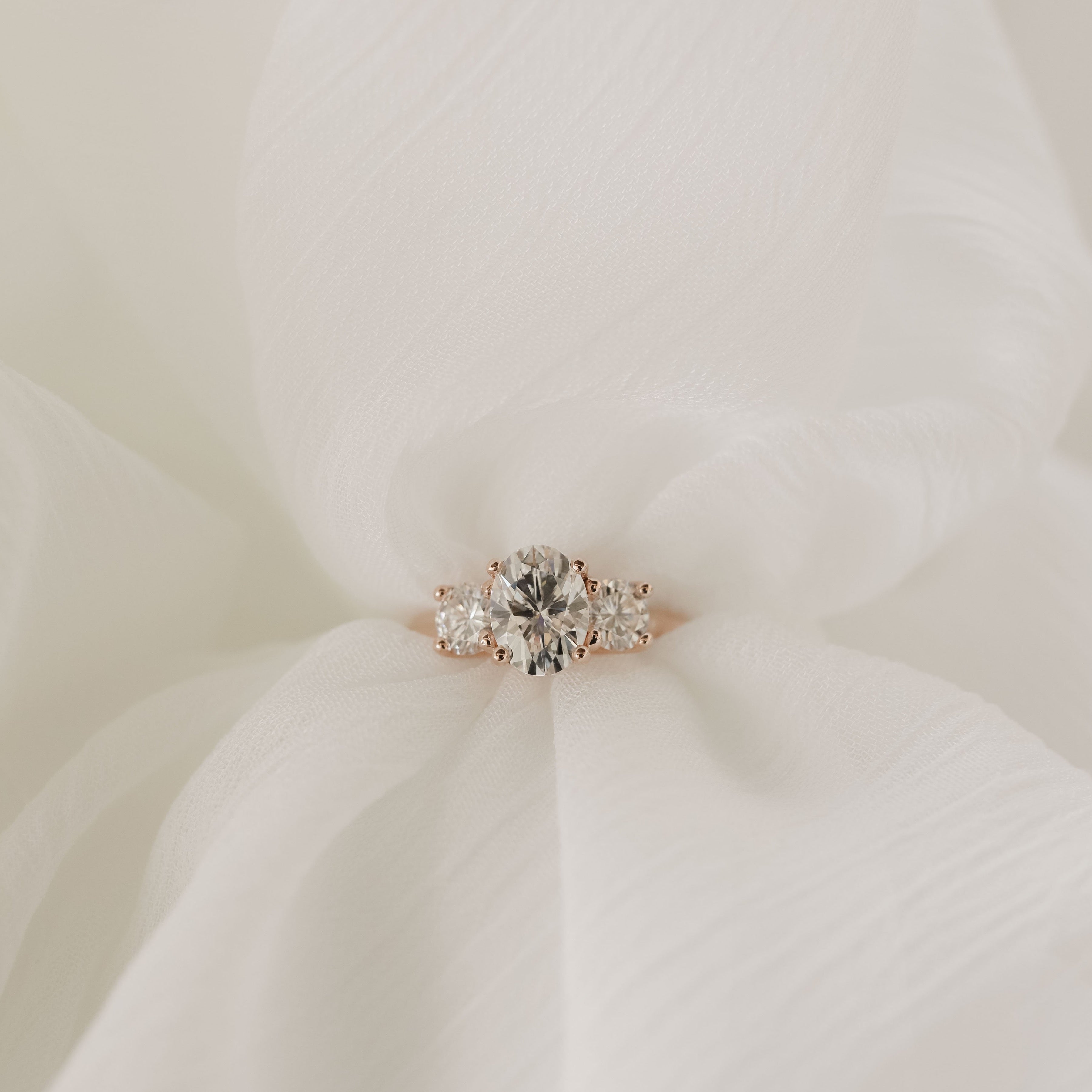 1.33 CT Oval Cut Three Stone Moissanite Engagement Ring - Barbara Maison 