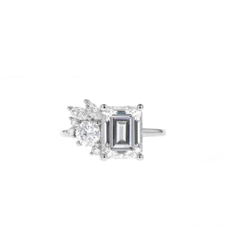 2.3 CT Emerald Cluster Style Moissanite Engagement Ring - Barbara Maison 