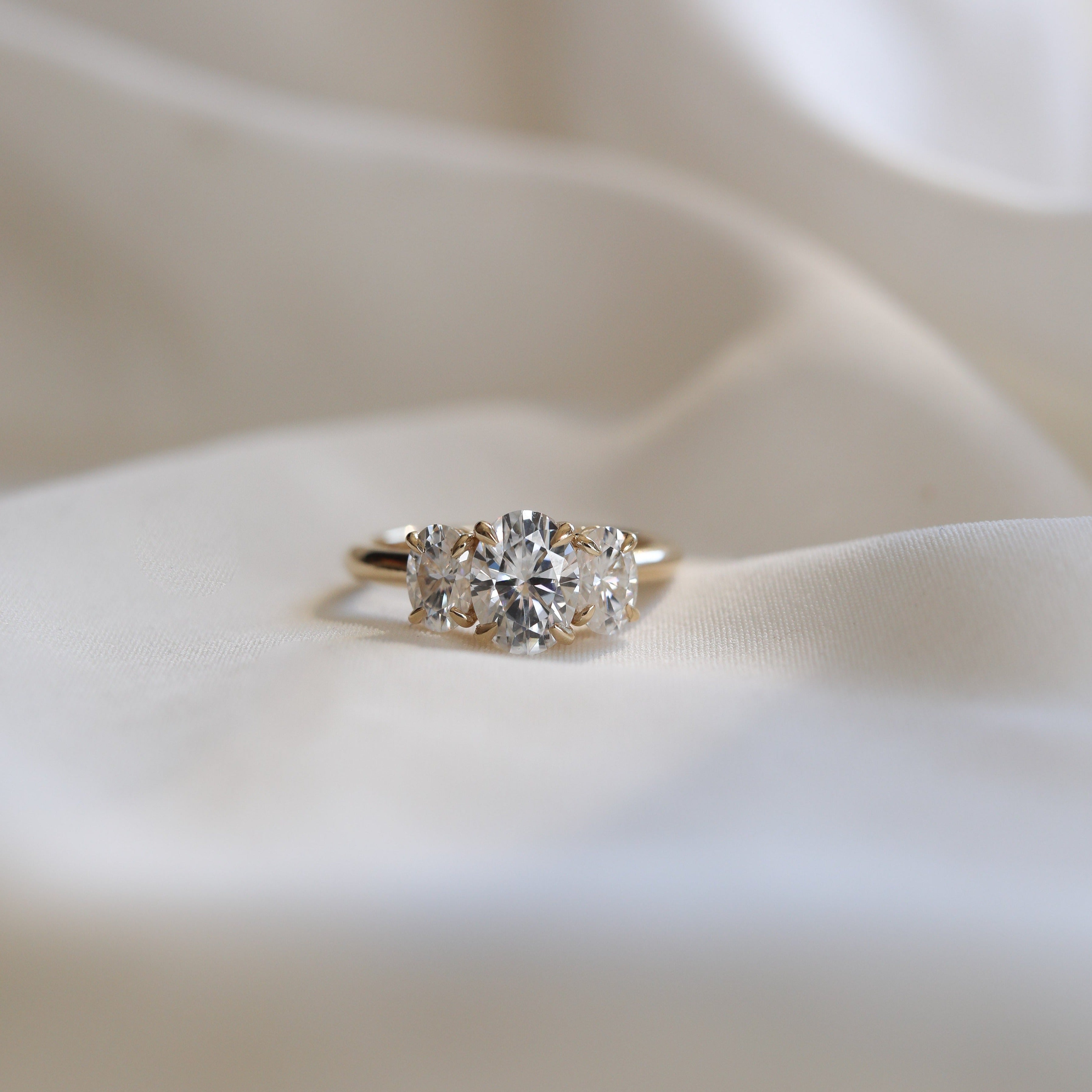 1.33 CT Oval Cut Three Stone Moissanite Engagement Ring - Barbara Maison 