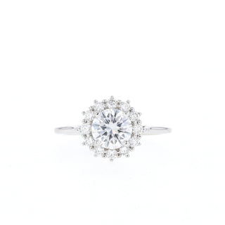 0.88 CT Round Cut Halo Moissanite Engagement Ring - Barbara Maison 