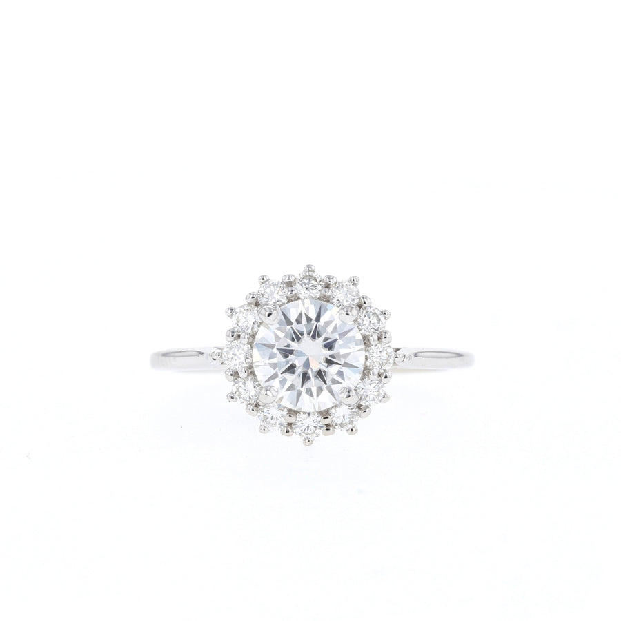 0.88 CT Round Cut Halo Moissanite Engagement Ring - Barbara Maison 
