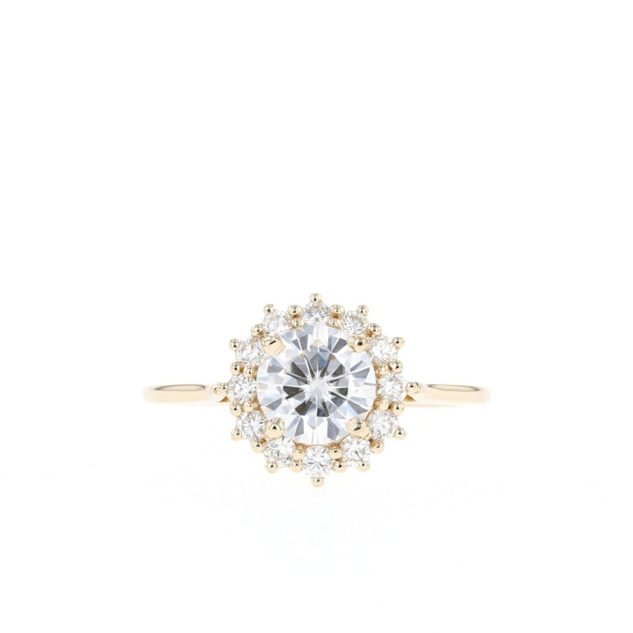 0.88 CT Round Cut Halo Moissanite Engagement Ring - Barbara Maison 