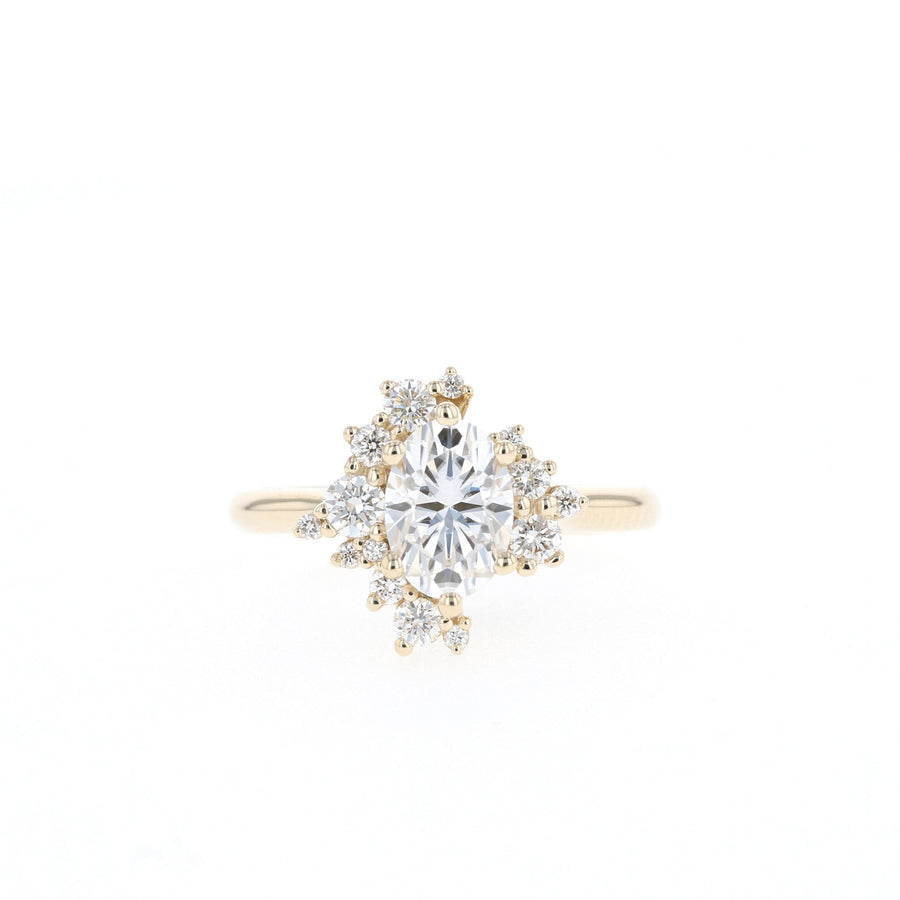 0.84 CT Oval Cut Cluster Moissanite Engagement Ring - Barbara Maison 