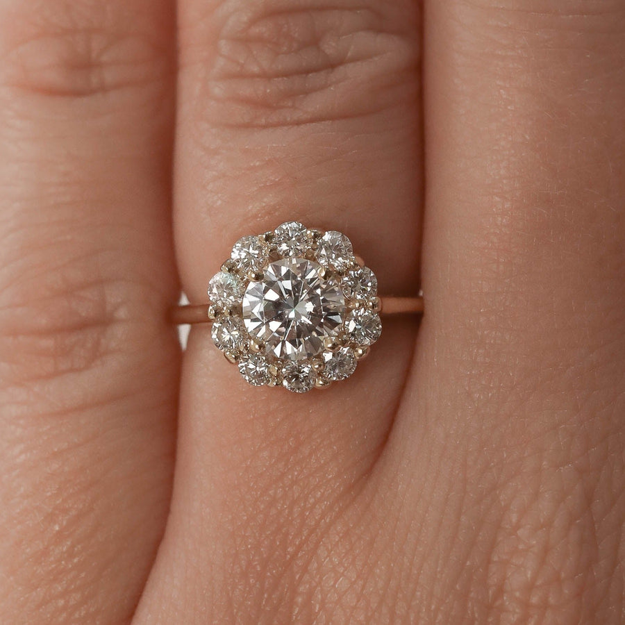 0.88 CT Round Cut Halo Moissanite Engagement Ring - Barbara Maison 