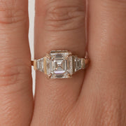 2.03 CT Asscher Cut Three Stone Moissanite Engagement Ring - Barbara Maison 