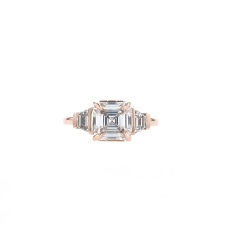 2.03 CT Asscher Cut Three Stone Moissanite Engagement Ring - Barbara Maison 