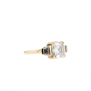 2.03 CT Asscher Cut Three Stone Moissanite Engagement Ring - Barbara Maison 