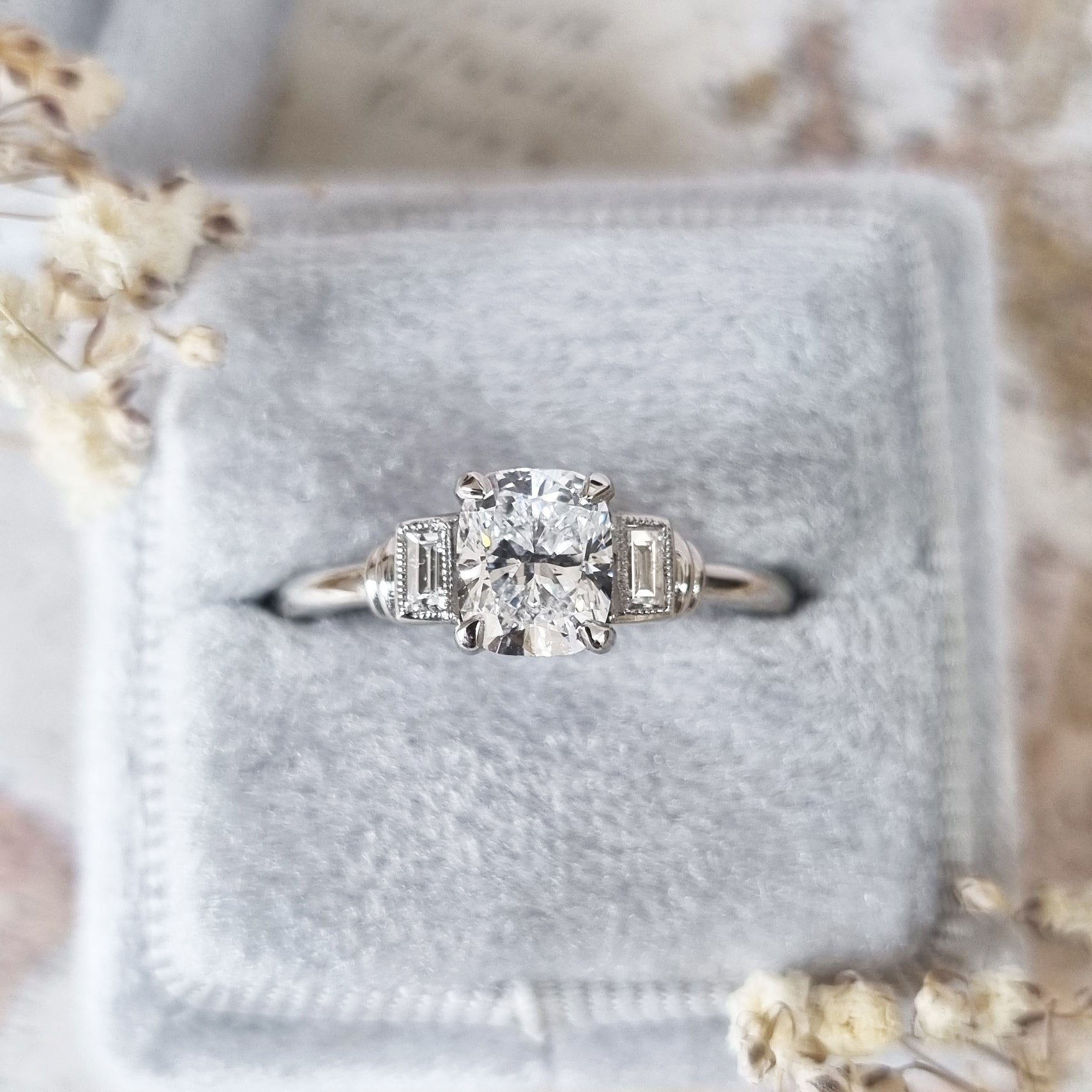 1.0 CT Cushion Cut Three Stone E/VS1 Lab Grown Diamond Engagement Ring - Barbara Maison 