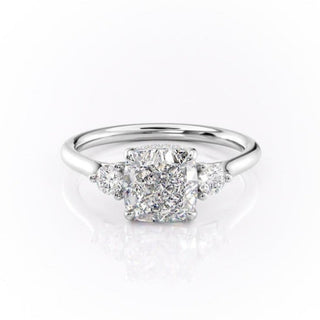 2.15 CT Cushion Cut Three Stones Moissanite Engagement Ring - Barbara Maison 